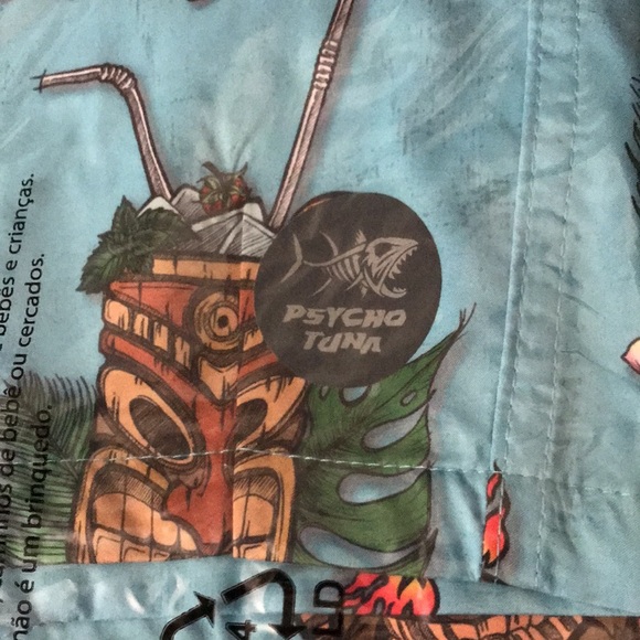 Psycho Tuna Blue Tint Size medium Tiki Cocktail Party swim trunks New - Picture 5 of 6